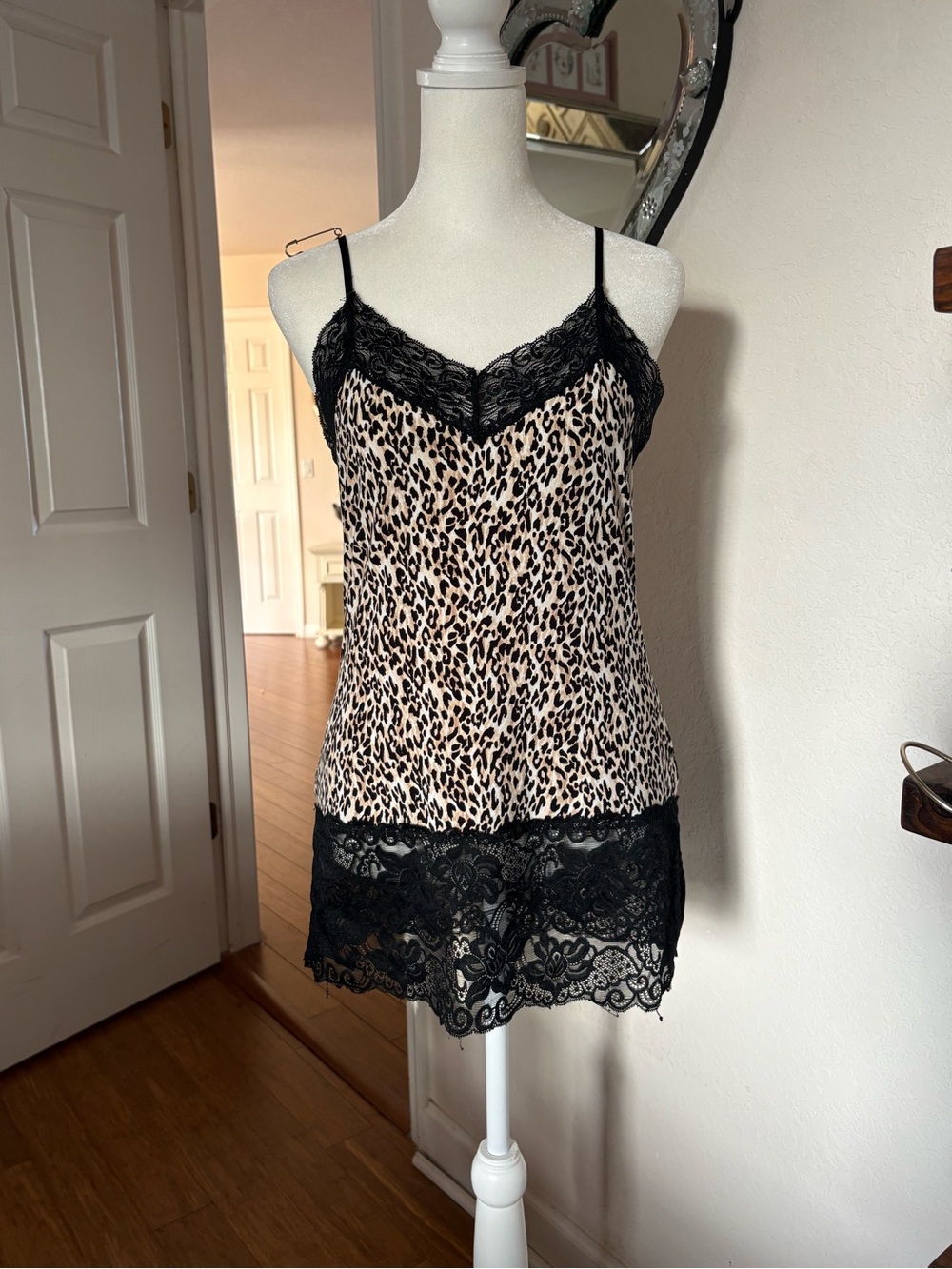 White House Black Market Lace-Trim Leopard Camisole - Black & Cream